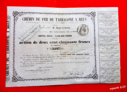 Action De 250 Francs ~ Chemins De Fer De Tarragone à Reus ~ Ragel Et Cie, 1855 - Chemin De Fer & Tramway