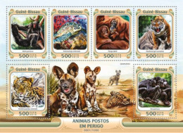 Guinea Bissau 2016, Animals, In Danger, Monkey, Turtle, Horan Gutan, 6val In BF - Gorilla's