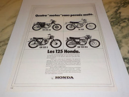 ANCIENNE PUBLICITE 4 MOTOS SANS PERMIS MOTO HONDA 125  1971 - Moto