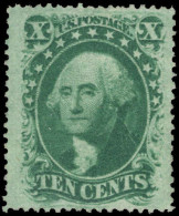 USA 1857-61 10c Green Believed To Be Type V But With Characteristics Of Type III Unused No Gum. - Unused Stamps