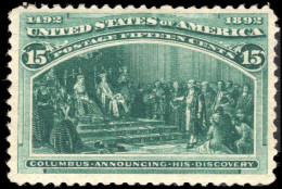 USA 1893 15c Blue-green Columbus Lightly Mounted Mint. - Ongebruikt