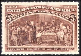 USA 1893 5c Chocolate Columbus Lightly Mounted Mint. - Unused Stamps