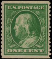 USA 1908-10 1c Green Imperf X Perf 12 Lightly Mounted Mint. - Unused Stamps