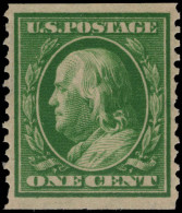 USA 1908-10 1c Green Imperf X Perf 12 Lightly Mounted Mint. - Unused Stamps