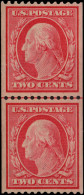 USA 1908-10 2c Carmine Guide-line Coil Pair Upper Stamp Unmounted Mint. - Nuevos
