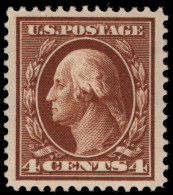 USA 1910-13 4c Chocolate-brown Perf 12 Single Line Wmk Fine Lightly Mounted Mint. - Unused Stamps