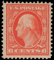 USA 1910-13 6c Orange-red Perf 12 Single Line Wmk Fine Lightly Mounted Mint. - Unused Stamps