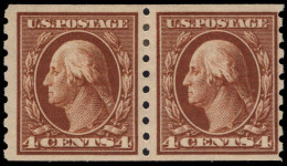 USA 1912 4c Brown 3mm Spacing Perf 8   Coil Joint Line Pair Lightly Mounted Mint. - Nuovi