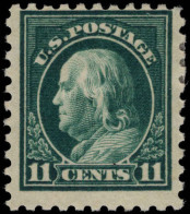 USA 1916-22 11c Myrtle-green No Wmk Perf 10 Fine Lightly Mounted Mint. - Unused Stamps