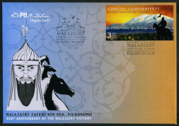 Türkiye 2021 Archer, Battle Of Malazgirt, 950th Anniversary | Cavalry, Horse, Falcon, Flag, Pennant Mi 4667 FDC - Archery