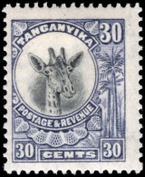 Tanganyika 1925 30c Black And Blue Giraffe Lightly Mounted Mint. - Tanganyika (...-1932)