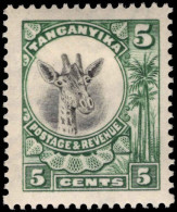 Tanganyika 1925 5c Black And Green Giraffe Lightly Mounted Mint. - Tanganyika (...-1932)