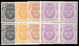 Sweden 1910-19 Crowns Wmk Wavy Line Set In Unmounted Mint Blocks Of 4. - Nuovi