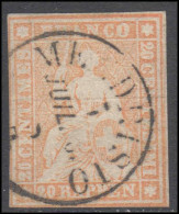 Switzerland 1854-62 20r Orange Touching On Two Margins Signed Rellstab BPP Fine Used. - Gebraucht