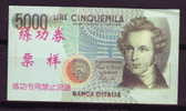 China BOC (bank Of China) Training/test Banknote,ITALY ITALIA 5000 Lire Note Specimen Overprint - [ 8] Fakes & Specimens