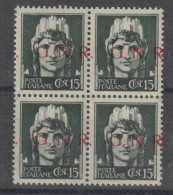 Italy Repubblica Sociale Italiana S 67 1944 Overprinted G.N.R. 15c Green,mint Never Hinged, Brescia Overprint Block4 , - Comité De Libération Nationale (CLN)