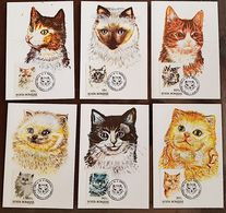 ROUMANIE Chats, Cats, Gatos,  Yvert N° 4076/81. 6 Cartes Maximums FDC 1er Jour. Complet - Hauskatzen