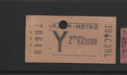 Ticket METRO RATP PARIS / 70649 Y 2ème Classe 306C39L - Europe