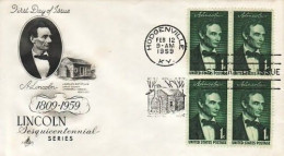 USA - FDC 1959 - Lincoln Issue - Scott 559 (with Pane Of 4) - 1951-1960