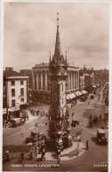 3774 – Vintage B&W RPPC 1939 Photo – Leicester England – Clock Tower – Cars Animation – Stamp Postmark – VG Condition - Leicester