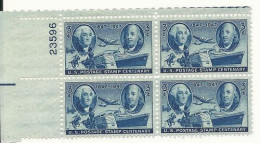 USA 1947 - Centenary Washington & Franklin - Pane Of 4 - Scott 947 A394 - MNH** - Ongebruikt