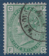 Grande Bretagne N°53 (PL13; POS CF/FC) 1 Shilling Vert Oblitéré Dateur FRANCAIS "AMB/ CALAIS / PAQ.FR.N°3 " RR & TTB - Oblitérés