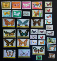 LOT VRAC PAPILLONS Plus De 40 Timbres,  Tous états (cf Scans Svp) Pour Détail Des Provenances - Butterflies