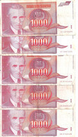 YOUGOSLAVIE 1000 DINARA 1992 VF P 114  ( 5 Billets ) - Yougoslavie