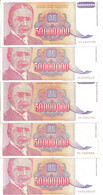 YOUGOSLAVIE 50 MILLION DINARA 1993 VF P 133 ( 5 Billets ) - Yougoslavie