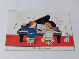 Cp Illustrateurs/ Hij En Zij Aan De Piano. Enfants Jouant Du Piano. Signé John Wills - Wills, John