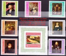 BULGARIA 1978: Oeuvre De Dürer Rubens Holbein Rembrandt Van Dyck Tintoretto Giorgione Michel-N°2677-2683+Block 77 ** MNH - Rembrandt