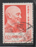 CHINA REPUBLIC CINA TAIWAN FORMOSA 1956 PRESIDENT CHANG KAI SHEK 20c USED USATO OBLITERE' - Gebruikt