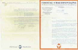 CRISTAL-CHAUDFONTAINE. Eaux Minérales. 1938. Lot De 2 Documents. - Lebensmittel