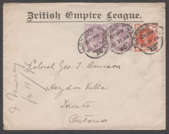 1896 British Empire League Printed Envelope Sent To Canada (Boer, WWI, Imperial Penny Postage) - Brieven En Documenten
