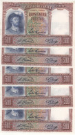 CRBS0829 LOTE DE 5 BILLETES CORRELATIVOS ESPAÑA 500 PESETAS 1931 EBC CON DOBLEZ CENTRAL - Andere & Zonder Classificatie