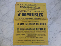 62 Mentque-Norbécourt Vente Immeubles 1955 Et Coulomby, Maison Affiche Ancienne ORIGINALE, Ref 2037 ; A 31 - Afiches