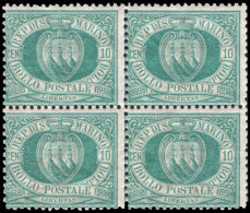 San Marino 1892-94 10c Blue-green Block Of 4 Unmounted Mint. - Neufs