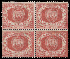 San Marino 1892-94 65c Chestnut Block Of 4 Unmounted Mint. - Ongebruikt