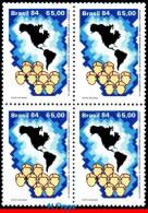 Ref. BR-1916-Q BRAZIL 1984 - FINANCE AND GUARANTEES,MAPS, MI# 2035, BLOCK MNH, BANK + INSURANCE 4V Sc# 1916 - Perroquets & Tropicaux