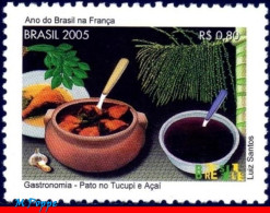 Ref. BR-2960B BRAZIL 2005 - BRAZIL YEAR IN FRANCE,GASTRONOMY, DUCK & ACAI BERRY, MNH, FOOD, DRINKS 1V Sc# 2960B - Alimentation