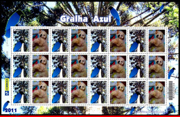 Ref. BR-3204-1FO BRAZIL 2011 - BLUE JACKDAW,BIRDS, DOG, SHEET PERSONALIZED MNH, ANIMALS, FAUNA 12V Sc# 3204 - Personalized Stamps