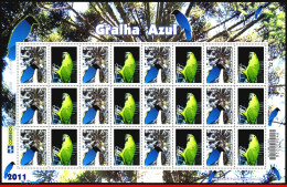 Ref. BR-3204-5FO BRAZIL 2011 - BLUE JACKDAW,BIRDS, PARROT, SHEET PERSONALIZED MNH, ANIMALS, FAUNA 12V Sc# 3204 - Perroquets & Tropicaux