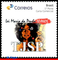 Ref. BR-3258A-05 BRAZIL 2014 - TJSP, 10 YEARS OF THEMARIA DA PENHA LAW, PERSONALIZED MNH, JUSTICE 1V - Usati