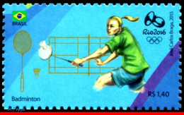 Ref. BR-3318T BRAZIL 2015 - OLYMPIC GAMES, RIO 2016,BADMINTON, STAMP OF 4TH SHEET, MNH, SPORTS 1V Sc# 3318T - Bádminton