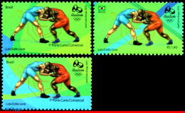 Ref. BR-OLYM-E10 BRAZIL 2015 - OLYMPIC GAMES, RIO 2016,WRESTLING, STAMPS OF 1ST & 4TH SHEET,MNN, SPORTS 3V - Lotta