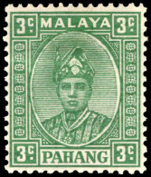 Pahang 1935-41 3c Green Ordinary Paper Lightly Mounted Mint. - Pahang