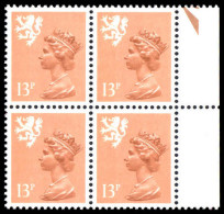 Scotland 1971-93 13p Pale Chestnut Type II Litho Waddington Block Of 4 Unmounted Mint. - Scotland