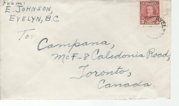 23044) Canada Postmark Cancel Closed Post Office Evelyn BC - Covers & Documents