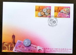 Taiwan 50th Anniversary New Dollars 1999 Currency Coin Money Banknote (stamp FDC) - Covers & Documents