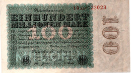 ALLEMAGNE / GERMANY / N° 107 Billet De 100 Millionen Mark Du 22.8.1923. Noir Sur Fond Bleu-vert Et Olive-brun. Série 19 - 100 Miljoen Mark
